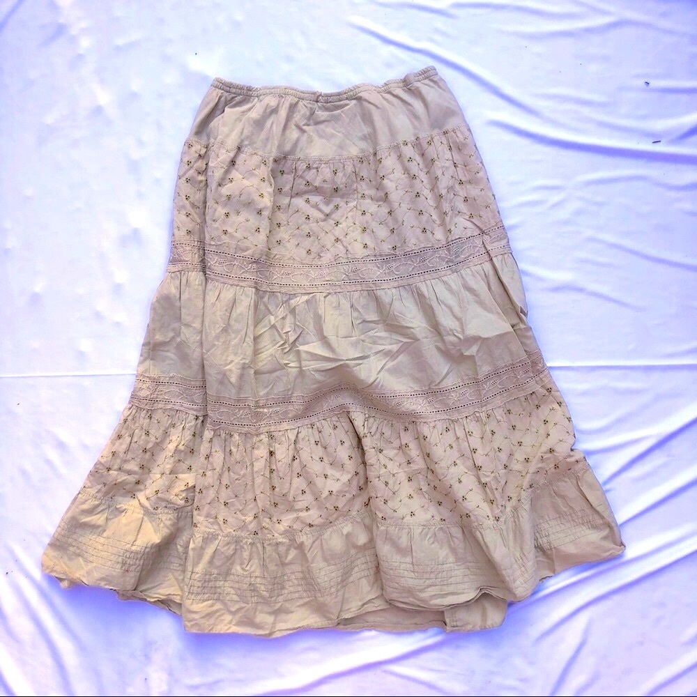 Khaki Eyelet Lace Skirt